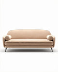 Bank in beige stof met zwarte metalen poten en afgeronde rugleuning 180 x 80 x 80cm