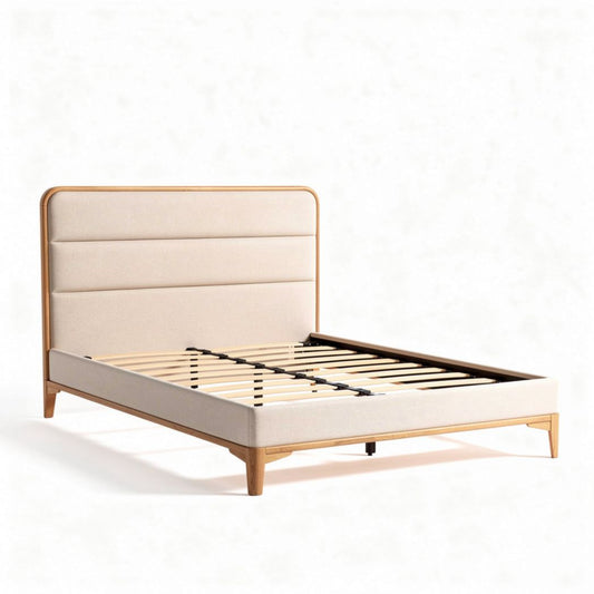 Houten bedframe met stofferen hoofdboard 200 x 160 x 100 cm beige