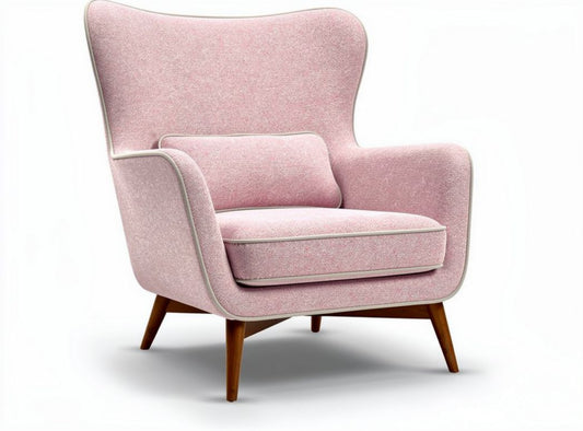 Roze fauteuil met houten poten en een kussen 85 x 80 x 100cm