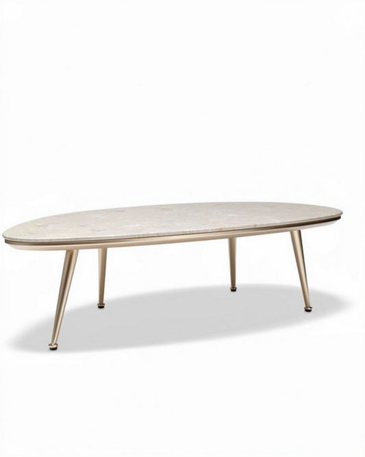 Ovale salontafel van marmer met metalen poten 150 x 80 x 45cm