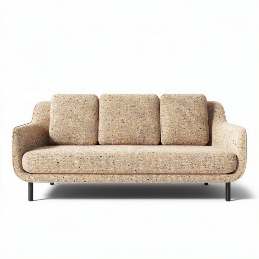Beige bank met zachte stof en metalen poten 200 x 90 x 85cm
