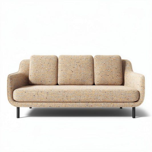 Beige bank met zachte stof en metalen poten 200 x 90 x 85cm