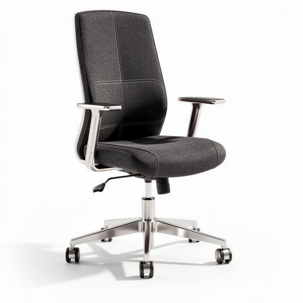Bureau stoel met armleuningen in antraciet stof en verchroomde basis 60 x 60 x 100cm