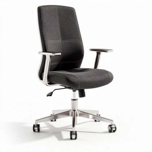 Bureau stoel met armleuningen in antraciet stof en verchroomde basis 60 x 60 x 100cm