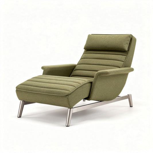 Loungefauteuil met verstelbare rugleuning in olijfgroen stof 90 x 75 x 95cm