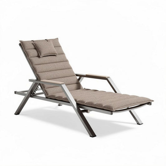 Lounge chaise longue van staal en stof in lichtbruin 200 x 70 x 80cm