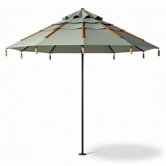 Parasolsok met een diameter van 250 cm in groen met houten details
