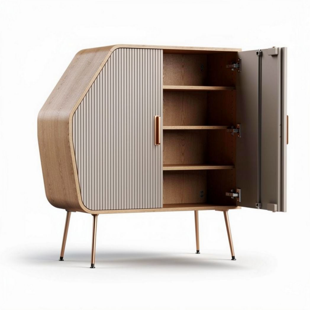 Houten kast met schuifdeuren en metalen poten 80 x 40 x 100cm