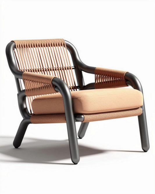 Lounge stoel van kunststof met zachte kussens in beige 90 x 80 x 70cm