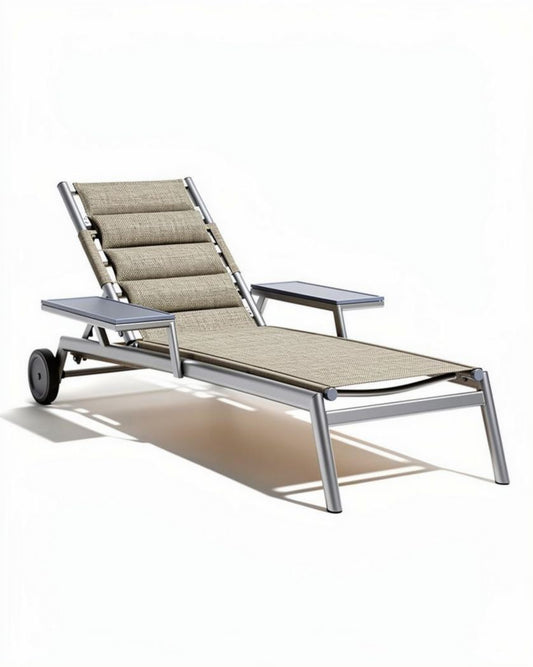 Lounge stoel van aluminium met textiel in beige 200 x 70 x 100cm
