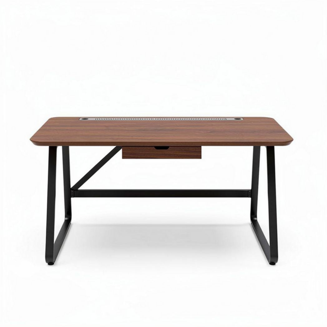 Houten bureau met lade en zwart metalen frame 120 x 60 x 75 cm