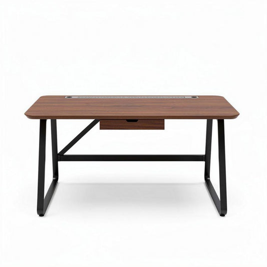 Houten bureau met lade en zwart metalen frame 120 x 60 x 75 cm