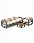 Tuinset van aluminium en hout met een bank en fauteuil in naturel en groen 200 x 90 x 80cm